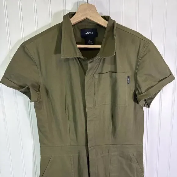 ATWYLD Pit Crew Jumpsuit Olive Green Coverall Style Women's Size L Short Sleeve - Picture 4 of 7